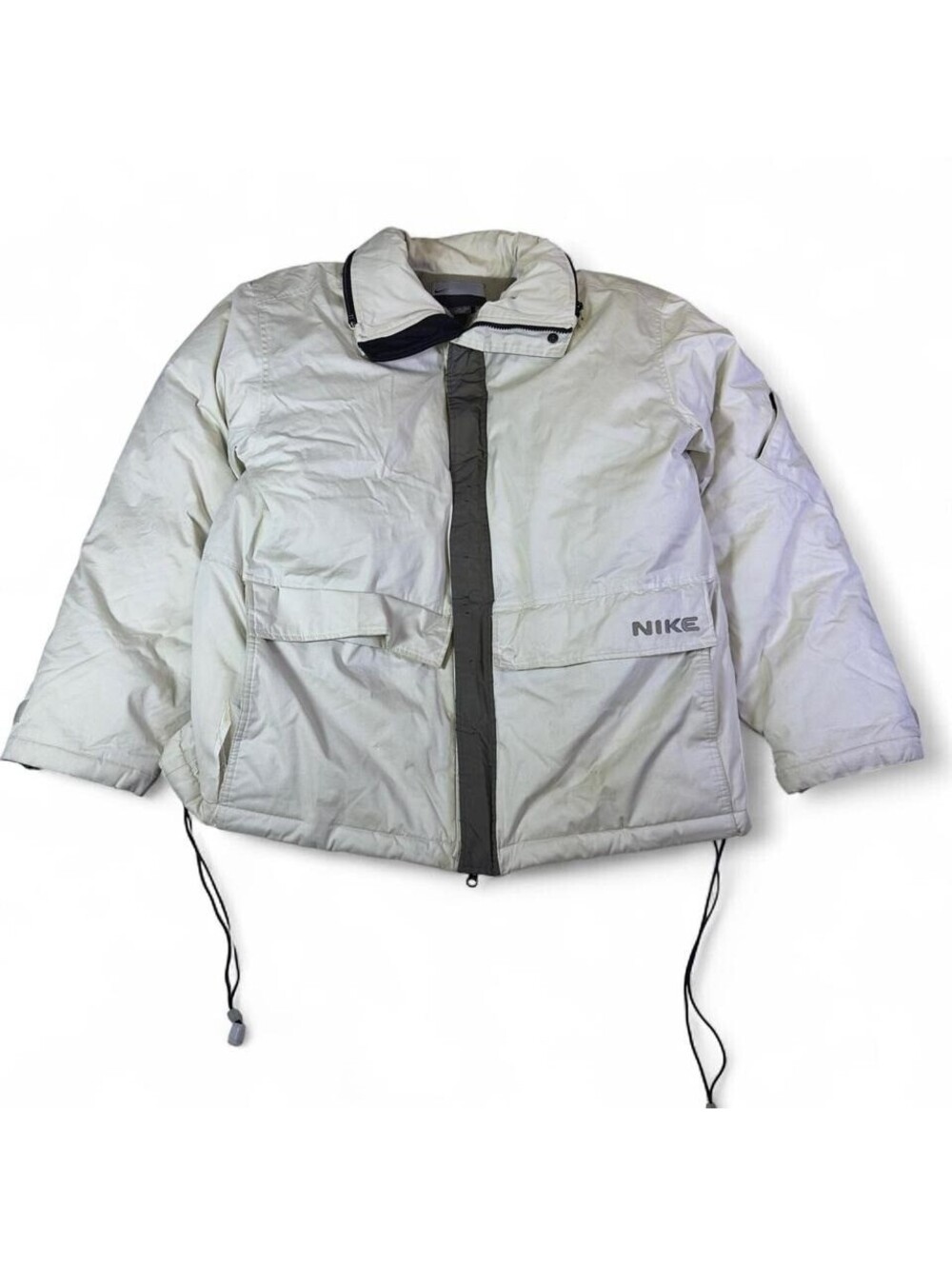 Vintage Nike Men's XL Cream Puffer Jacket Y2K Streetwear